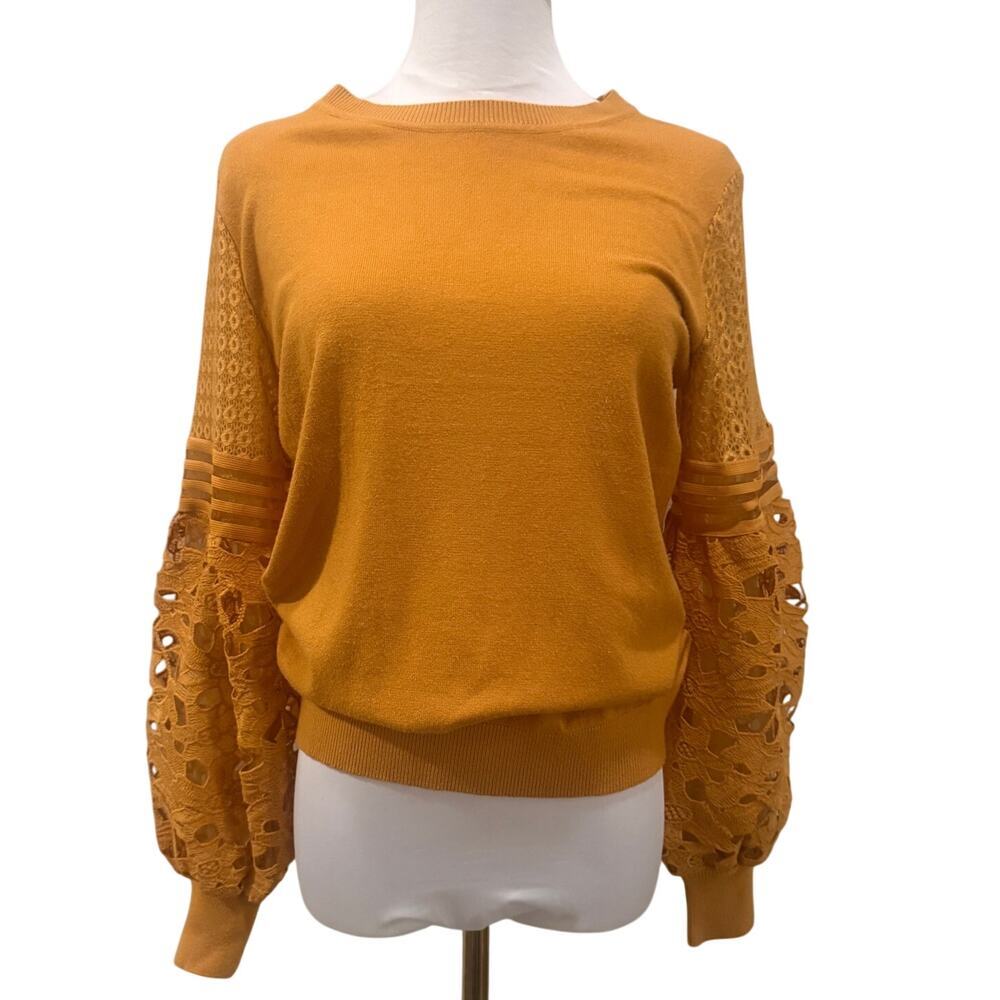 Sioni Milano Orange Lace Balloon Sleeve Sweater Medium Boho Romantic Work Chic